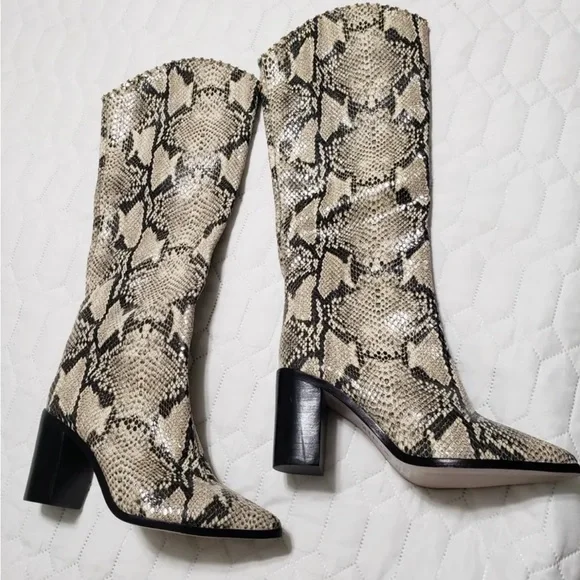 SCHUTZ Shoes Schutz Knee High Boots Valy Beige Snakeembossed